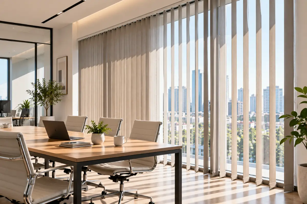 ม่านปรับแสง (Vertical Blinds) สำหรับอาคารสำนักงานและห้องทำงาน: ข้อดี สเปกใบม่าน และวิธีเลือกราง